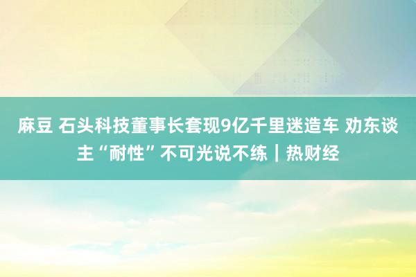 麻豆 石头科技董事长套现9亿千里迷造车 劝东谈主“耐性”不可光说不练｜热财经